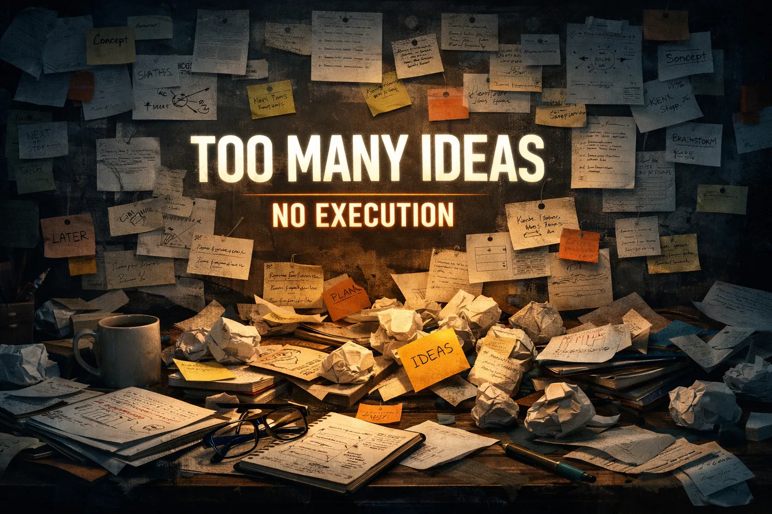 Idea overload without execution representing the challenge of turning ideas into structured digital projects