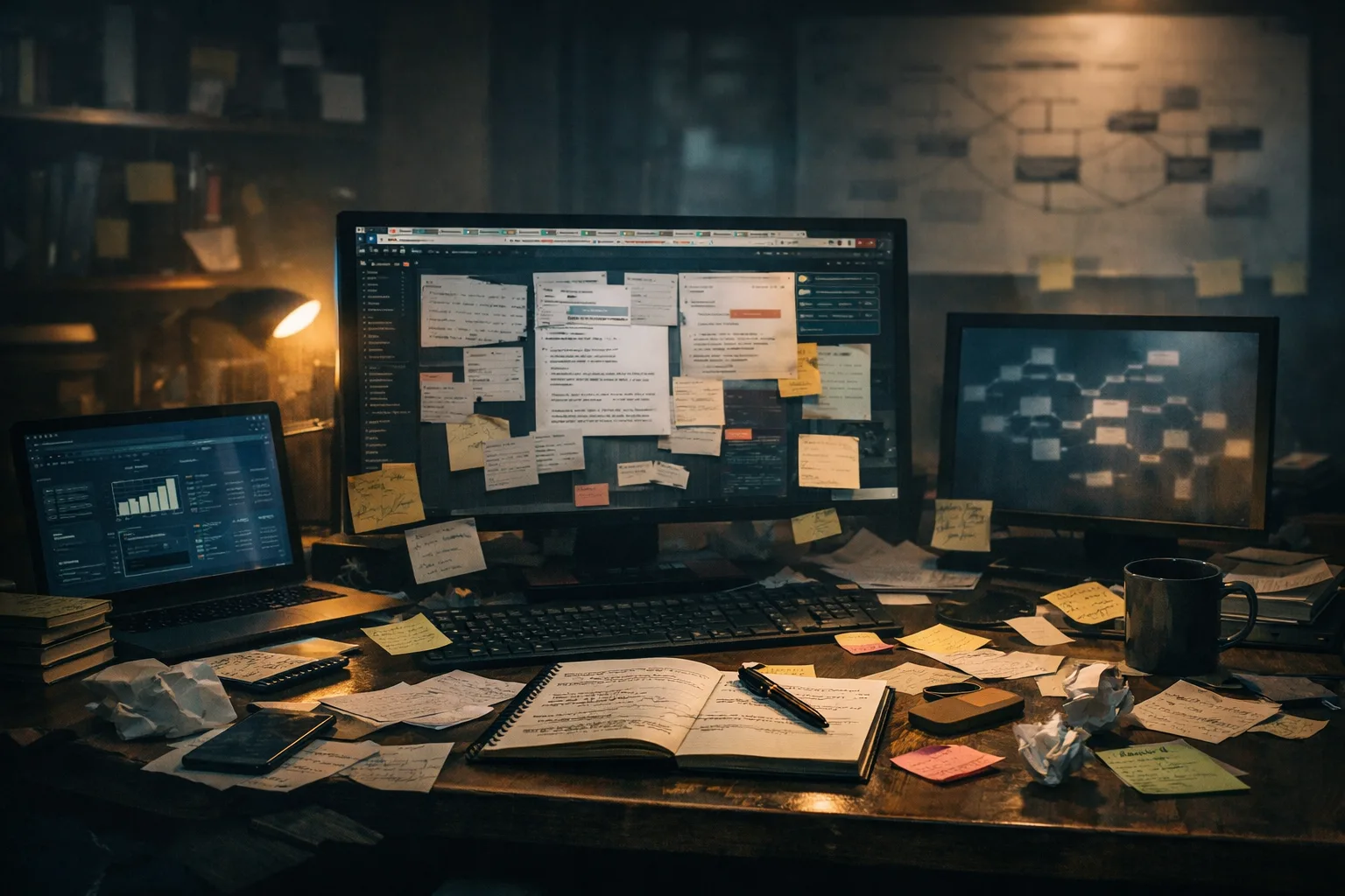 Online project chaos without a clear system representing the need for structured digital project building