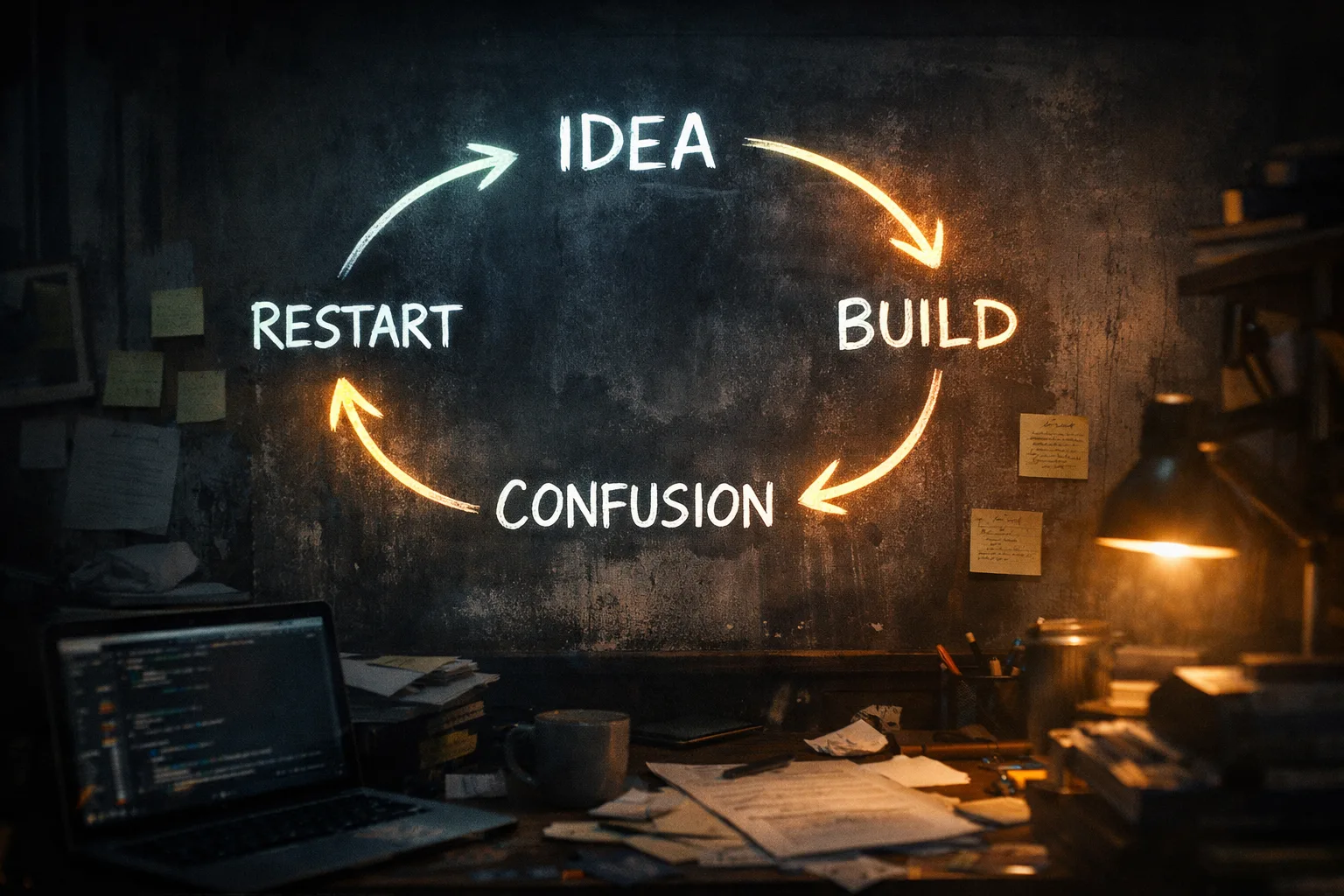 Online project failure loop showing repeated patterns that cause digital projects to stall or fail