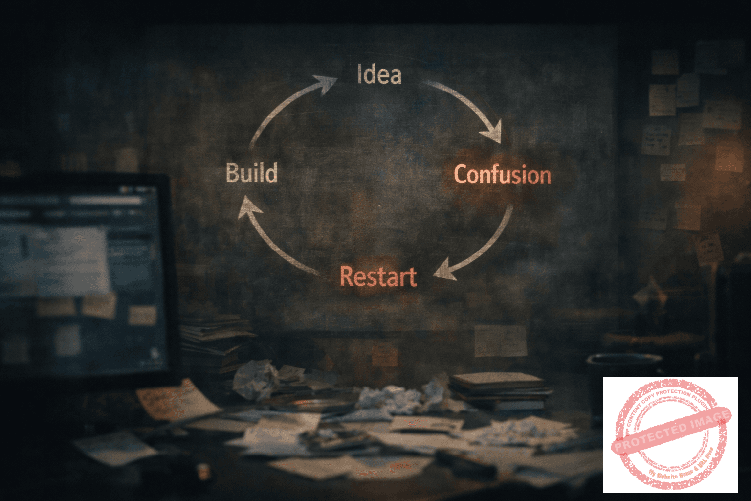 cycle of failed online projects showing repeated restart loop