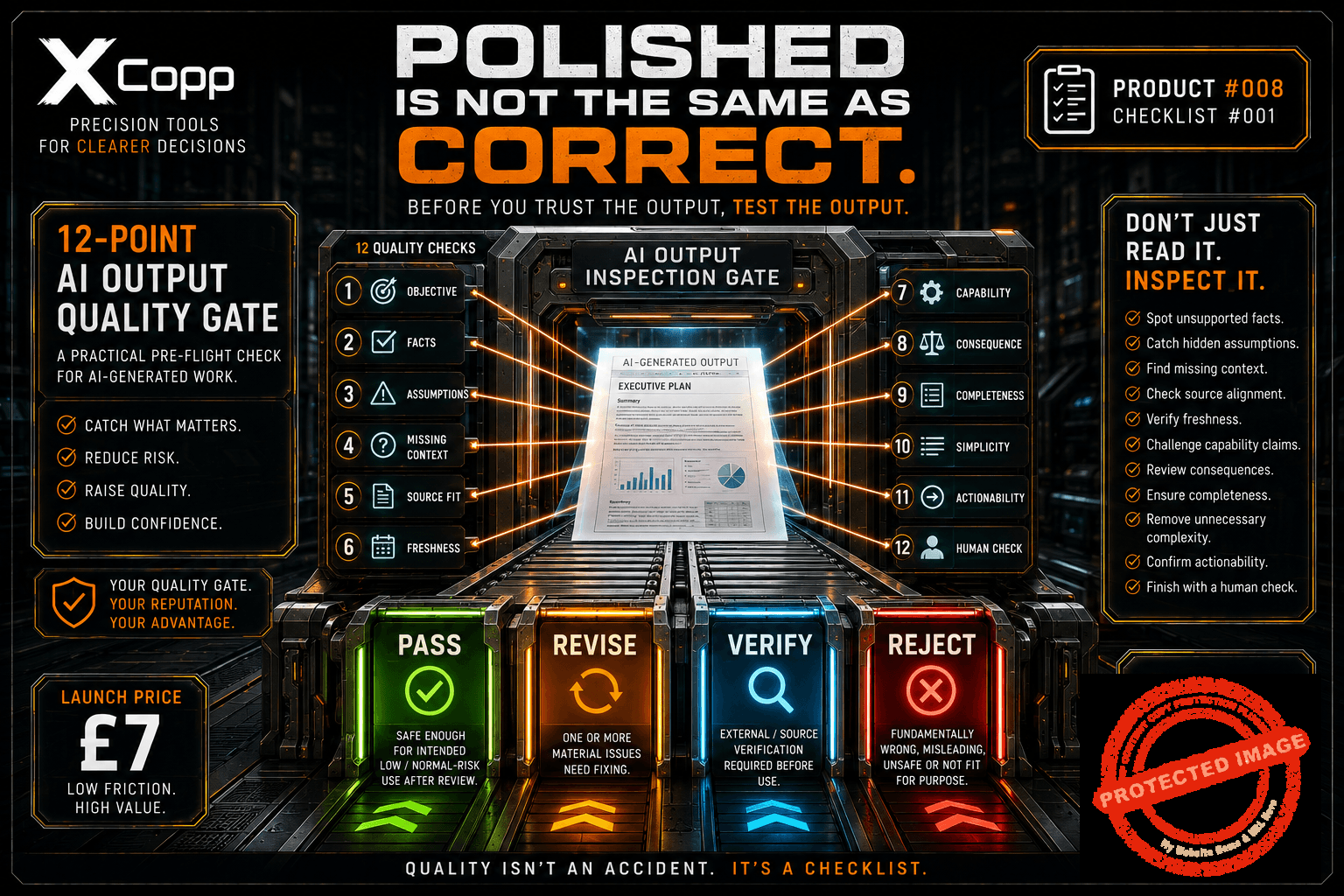 AI Output Quality Checklist 1 XCopp AI Output Quality Checklist with 12-point inspection gate for reviewing AI-generated work
