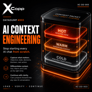 XCopp AI Context Engineering DataDump showing Hot, Warm and Cold context layers