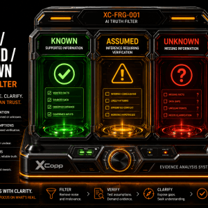 XCopp Known Assumed Unknown AI Truth Filter for separating supported information, assumptions and missing information